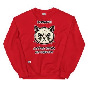 Sudadera gato ¿DÓNDE ESTÁN MIS HUEVOS? rojo