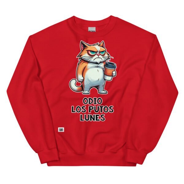 Sudadera divertida de gatos. ODIO LOS LUNES. Ideal para mostrar tu odio por el peor día de la semana. Color rojo