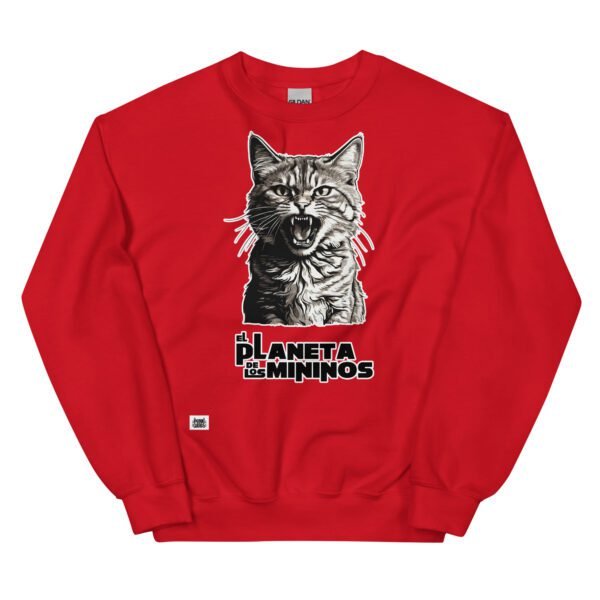 Sudadera original de gatos. EL PLANETA DE LOS MININOS. Inspirada en la famosa película El Planeta e los Simios. Para amantes de los michis y del cine. Color rojo