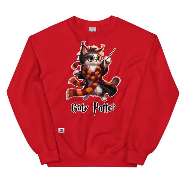 Sudadera original de gatos. GATY POTTER. Inspirada en la saga de Harry Potter. Para amantes de la magia y los mininos. Color rojo