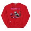 Sudadera divertida de gatos. THE WALKING CAT. Inspirada en la famosa serie The Walking Dead. Gato zombie jugando con ovillo de lana. Color rojo