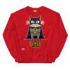 Sudadera original de gatos. BATCAT. Inspirada en BatMan. Gato disfrazado de murciélago con capa. El superhéroe que necesitas para combatir el mal y el bien. Color rojo