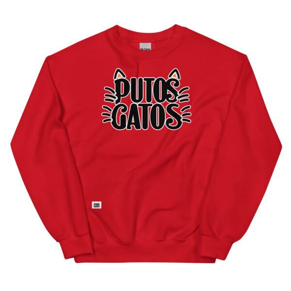 Sudadera original Putos Gatos. Logo de Putos Gatos. Sudaderas divertidas para amantes de los gatos. Color rojo