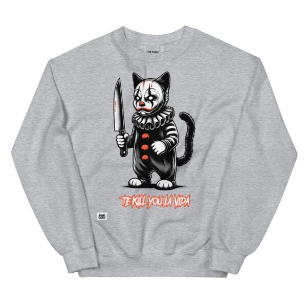 Sudadera gato TE KILL YOU LA VIDA gris