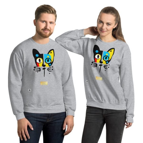 Sudadera divertida el gato de MIRÓ. Sudadera original inspirada en el estilo del artista. Para amantes del arte y los gatos. Color gris. Pareja