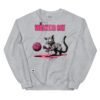 Sudadera divertida de gatos. THE WALKING CAT. Inspirada en la famosa serie The Walking Dead. Gato zombie jugando con ovillo de lana. Color gris