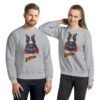 Sudadera original de gatos. SuperCat. Inspirada en Super Man. Gato disfrazado de superhéroe con capa. El superhéroe que necesitas para volar y luchar contra el mal. Color gris. Pareja