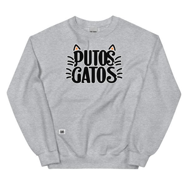 Sudadera original Putos Gatos. Logo de Putos Gatos. Sudaderas divertidas para amantes de los gatos. Color gris