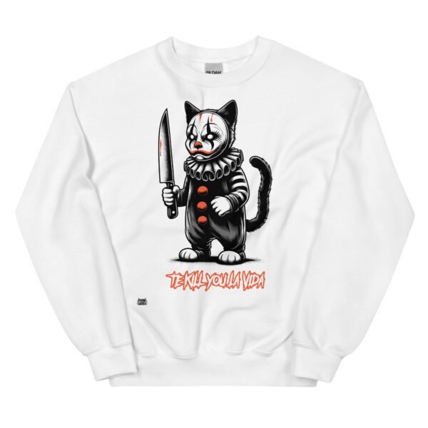 Sudadera gato TE KILL YOU LA VIDA blanco