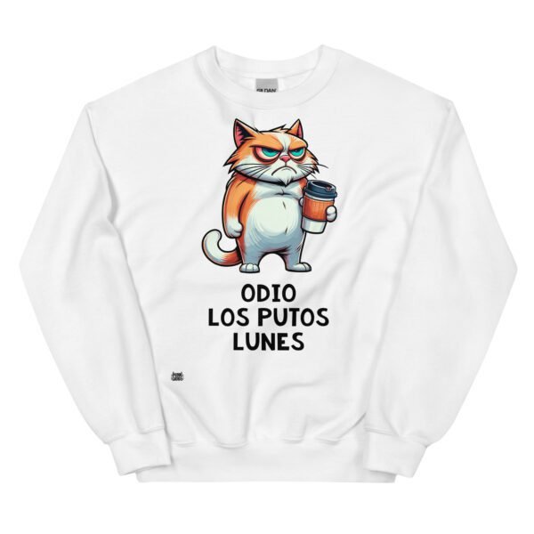 Sudadera divertida de gatos. ODIO LOS LUNES. Ideal para mostrar tu odio por el peor día de la semana. Color blanco