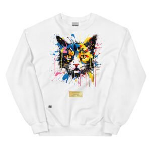 Sudadera divertida el gato de JACKSON POLLOCK. Sudadera original inspirada en el estilo del artista. Para amantes del arte y los gatos. Color blanco