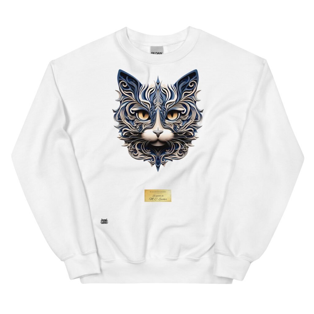 Sudadera divertida el gato de ESCHER. Sudadera original inspirada en el estilo del artista. Para amantes del arte y los gatos. Color blanco