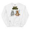 Sudadera original de gatos. CAT WARS. Inspirada en la mítica saga Star Wars. Gato stormtrooper y gato jedi. Para los más frikis y amantes de los gatos. Que la fuerza te acompañe. Yo soy tu padre. Color blanco