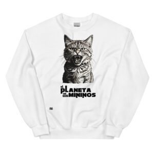 Sudadera original de gatos. EL PLANETA DE LOS MININOS. Inspirada en la famosa película El Planeta e los Simios. Para amantes de los michis y del cine. Color blanco