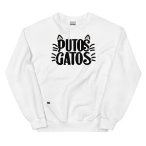 Sudadera original Putos Gatos. Logo de Putos Gatos. Sudaderas divertidas para amantes de los gatos. Color blanco