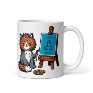 Taza divertida el gato pintor. La taza más divertida que puedes comprar en internet. Ideal como regalo o para ti. Color blanco