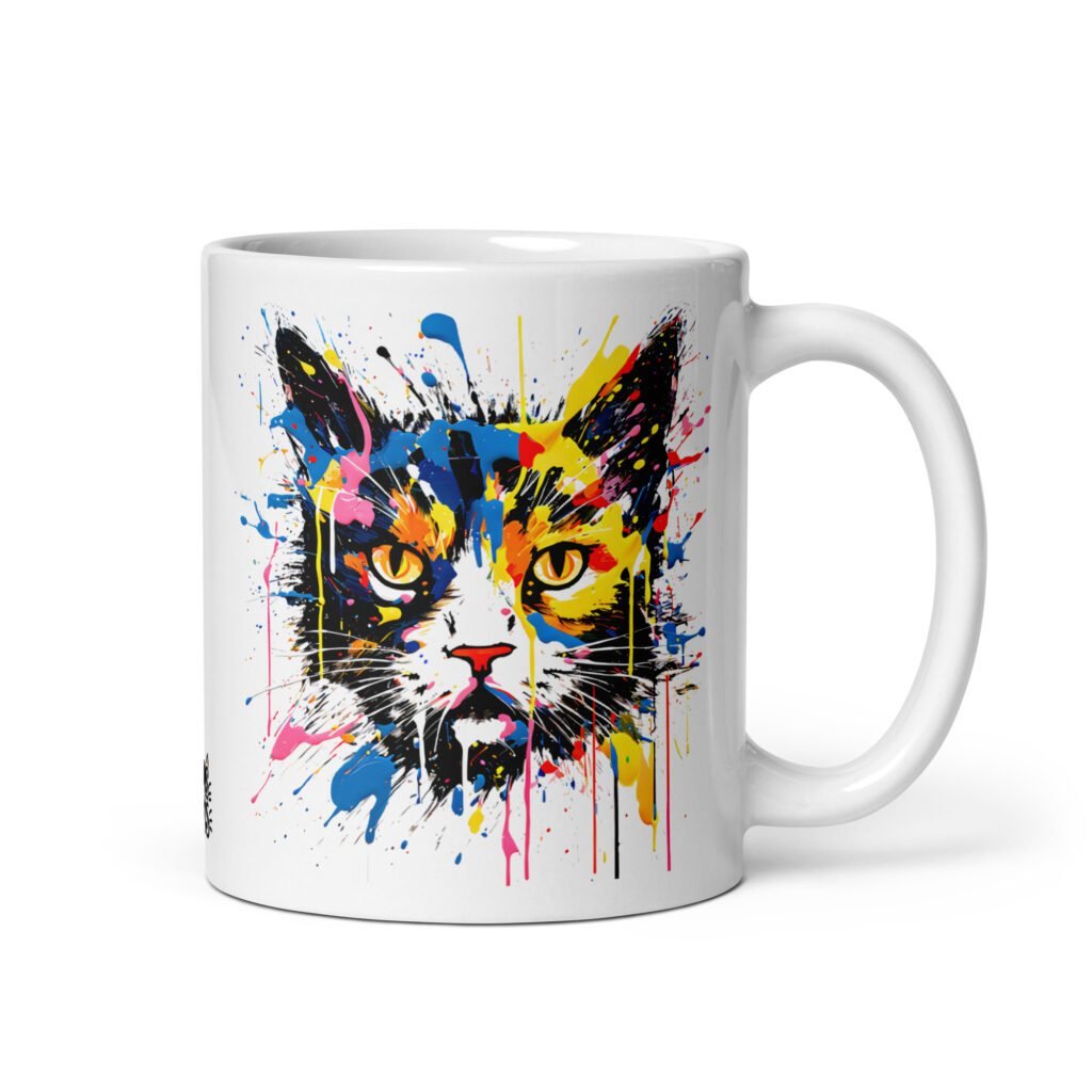 Taza el gato de Jackson Pollock. Taza original inspirada en el estilo del artista. Color Blanco