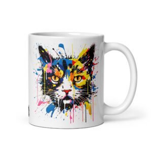 Taza el gato de Jackson Pollock. Taza original inspirada en el estilo del artista. Color Blanco