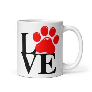 Taza divertida ideal para regalo. Taza LOVE. Inspirada en el logo de Nueva York LOVE. Color blanco zarpa de gato.
