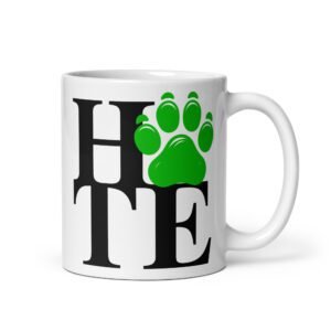 Taza divertida para regalo. Taza HATE. Inspirada en el logo de Nueva York LOVE. Color blanco