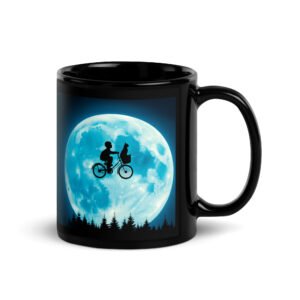 Taza negra divertida gatete, el gato extraterrestre. Parodia gatuna de ET el Extraterrestre de 1982 