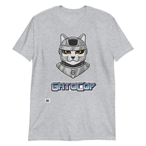 Camiseta original GATOCOP. El gato policía. Basada en la película Robocop. Color gris