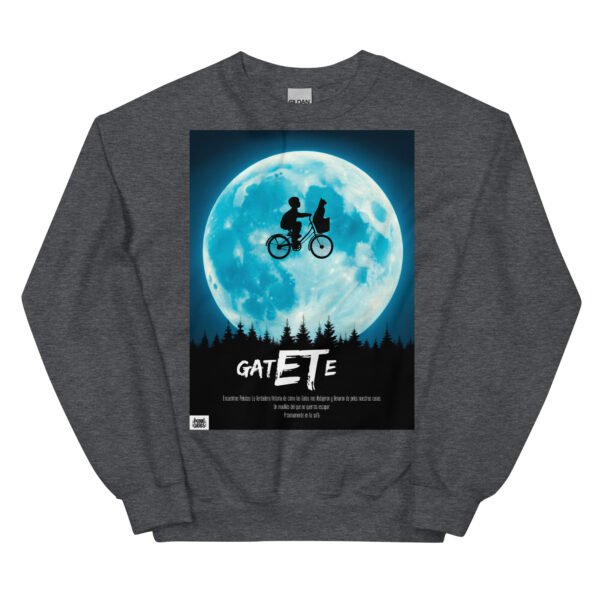 Sudadera divertida gatete, el gato extraterrestre. Parodia gatuna de ET el Extraterrestre de 1982. Color gris oscuro