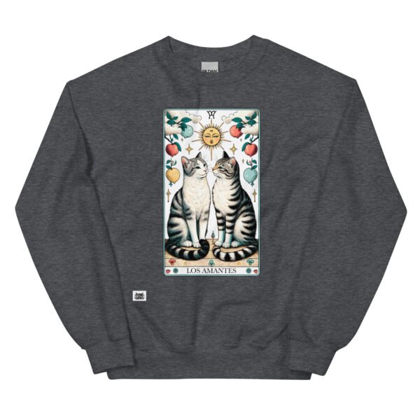 Sudadera original de gatos: carta del tarot Los Amantes. Color gris oscuro