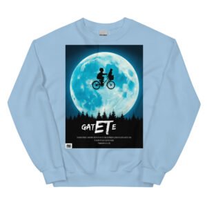 Sudadera divertida gatete, el gato extraterrestre. Parodia gatuna de ET el Extraterrestre de 1982. Color azul