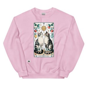 Sudadera original de gatos: carta del tarot Los Amantes. Color rosa