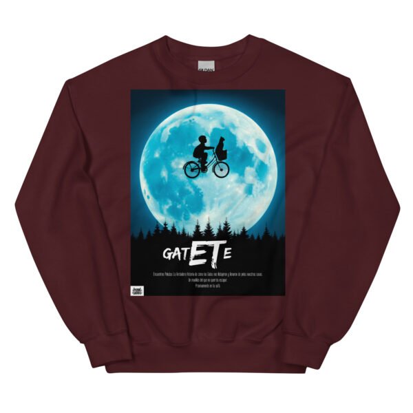 Sudadera divertida gatete, el gato extraterrestre. Parodia gatuna de ET el Extraterrestre de 1982. Color marrón