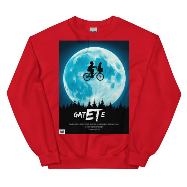 Sudadera divertida gatete, el gato extraterrestre. Parodia gatuna de ET el Extraterrestre de 1982. Color rojo