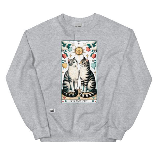 Sudadera original de gatos: carta del tarot Los Amantes. Color gris