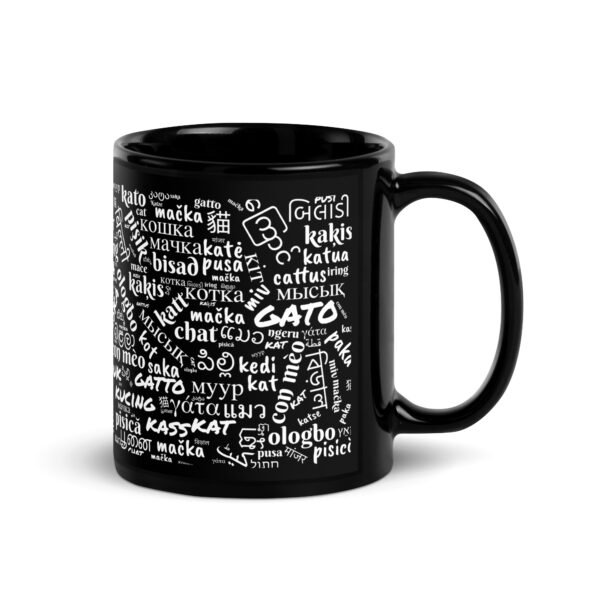 Taza gato idiomas negra