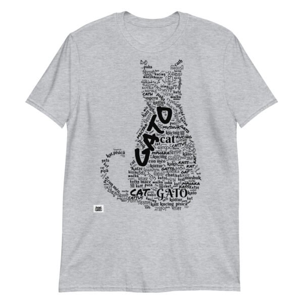 Camiseta original gris gato en diferentes idiomas tinta negra