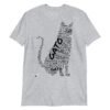 Camiseta gris gato grande en diferentes idiomas tinta negra