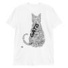 Camiseta original blanca gato en diferentes idiomas tinta negra