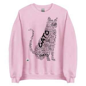 Sudadera rosa gato grande en diferentes idiomas tinta negra