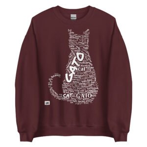 Sudadera original marrón gato en diferentes idiomas tinta blanca