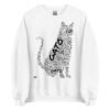 Sudadera blanca gato grande en diferentes idiomas tinta negra