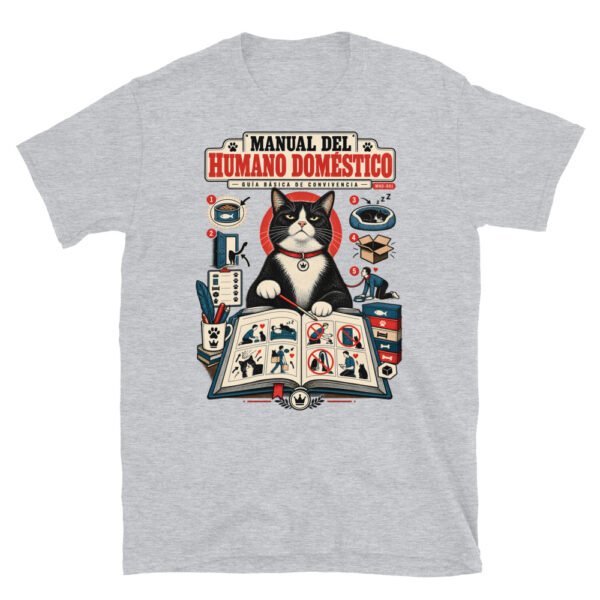 Camiseta de gatos «Guía de convivencia» — diseño MHD-001 de la serie Manual del Humano Doméstico en color Gris deportivo