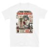 Camiseta de gatos «Ficha técnica del humano» — diseño MHD-002 de la serie Manual del Humano Doméstico en color Blanco