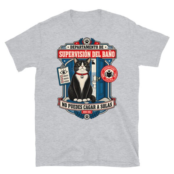 Camiseta de gatos «Supervisión del baño» — diseño MHD-006 de la serie Manual del Humano Doméstico en color Gris deportivo