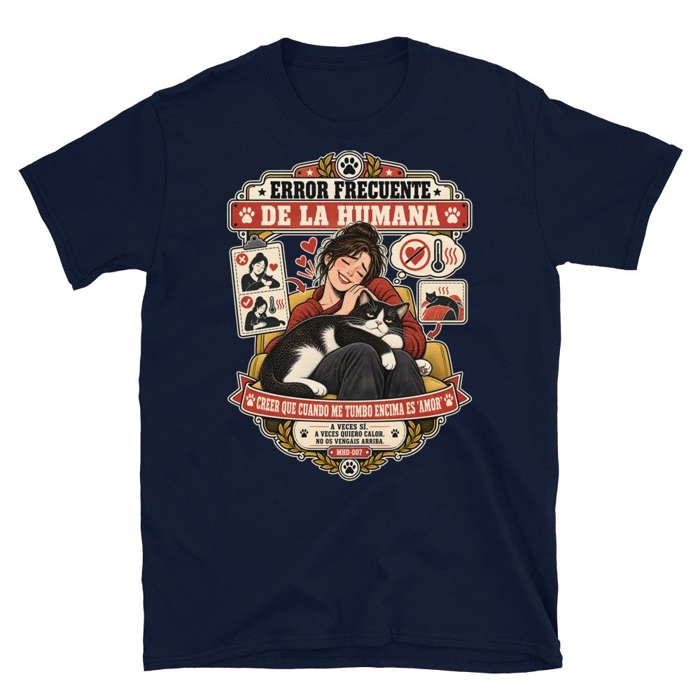 Camiseta de gatos «Calor no es amor» — diseño MHD-007 de la serie Manual del Humano Doméstico en color Marino
