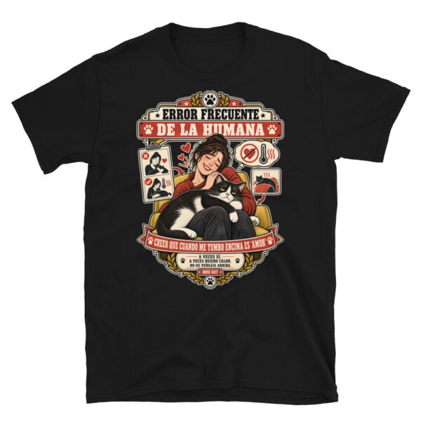Camiseta de gatos «Calor no es amor» — diseño MHD-007 de la serie Manual del Humano Doméstico en color Negro