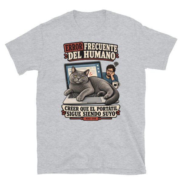 Camiseta de gatos «El portátil ya no es tuyo» — diseño MHD-008 de la serie Manual del Humano Doméstico en color Gris deportivo