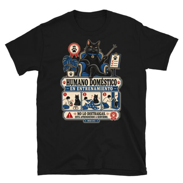 Camiseta de gatos «Humano en entrenamiento» — diseño MHD-012 de la serie Manual del Humano Doméstico en color Negro