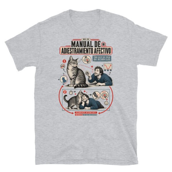 Camiseta de gatos «Adiestramiento afectivo» — diseño MHD-016 de la serie Manual del Humano Doméstico en color Gris deportivo