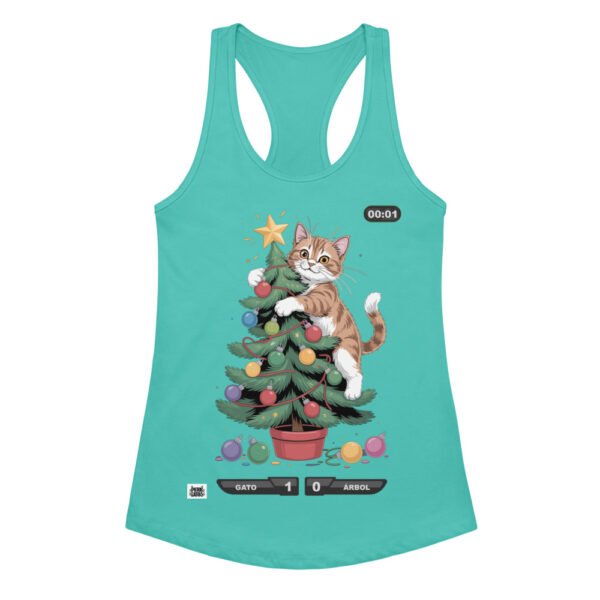 Camiseta de gatos para mujer GATO 1 – ÁRBOL 0 en color azul tahití, vista plana