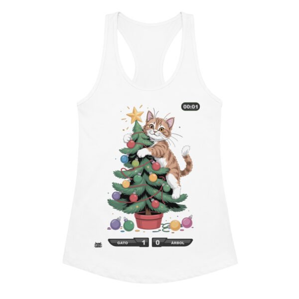 Camiseta de gatos para mujer GATO 1 – ÁRBOL 0 en color blanco, vista plana